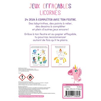 Jeux effaçables - licornes - avec un feutre effaçable