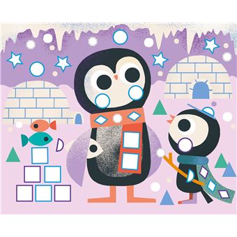 Pompons, gommettes mousse et strass - animaux du froid - coffret avec accessoires