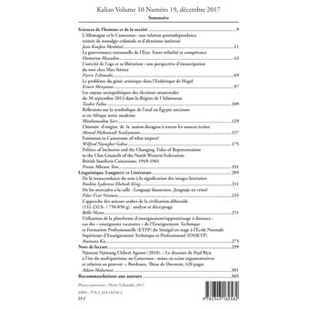 Kaliao 10 revue pluridisciplinaire de l'Ecole Normale Supérieure de Maroua (Cameroun)