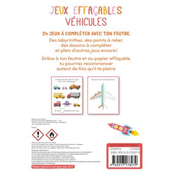 Jeux effaçables - véhicules - avec un feutre effaçable
