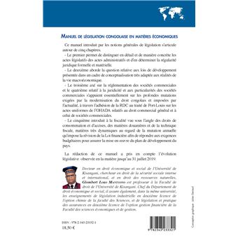 Manuel de législation congolaise en matières économiques