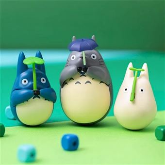 Figurine Mon voisin Totoro Ghibili Culbuto Totoro Bleu avec feuille