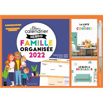 Bloc calendrier hebdo de la famille organisée 2022 2021-2022 - broché