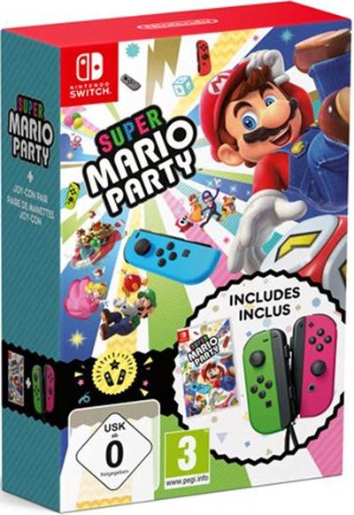 Pochette avant du jeu Super Mario Party Nintendo Switch + Joy-Con Vert-Rose