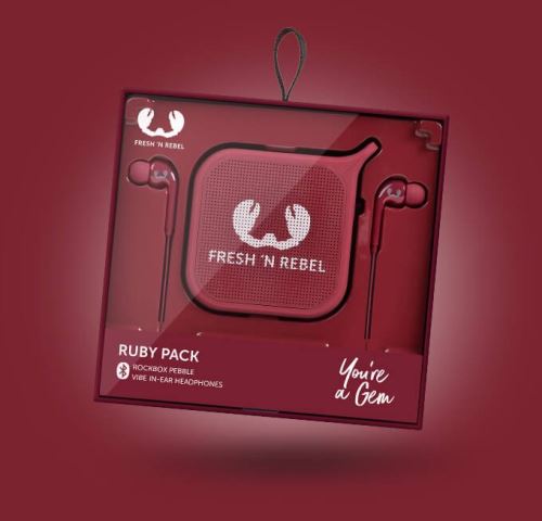 Gift Pack IV Fresh 'n Rebel Pebble Bluetooth Luidspreker + Vibe Oortelefoons Ruby