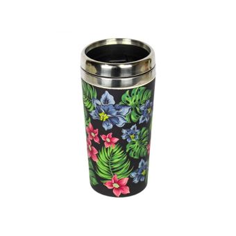 Mug isotherme en bamboo Woodway motifs tropicaux