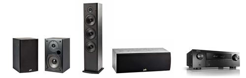 Enceinte bibliothèque Polk T15 + Enceinte colonne T50 + Enceinte centrale T30 + Amplificateur Home Cinéma Denon AVRX-250BT Noir