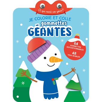 Je colorie et colle gommettes géantes : bonhomme de neige - à qui sont ces yeux ?