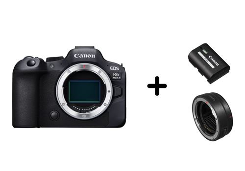 Appareil photo hybride Canon EOS R6 Mark II nu noir + Batterie LP-E6P pour EOS R5 Mark II R6 MKII R5 R6 R7 5D MKIV 6D MKII 90D Noir + Bague d'adaptation pour objectif EF et EF-S sur boitier EOS-R