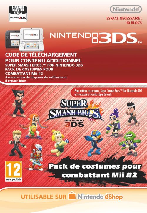 Code de téléchargement Super Smash Bros. Pack de costumes pour combattant Mii #2 Nintendo 3DS