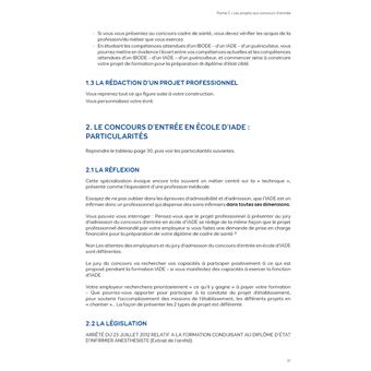 Les projets aux concours d'entrée IBODE, IADE, Cadre de santé, puéricultrice