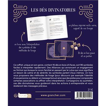 Les Dés divinatoires - 16 dés gravés, 1 livre & 1 plateau de tirages - Coffret