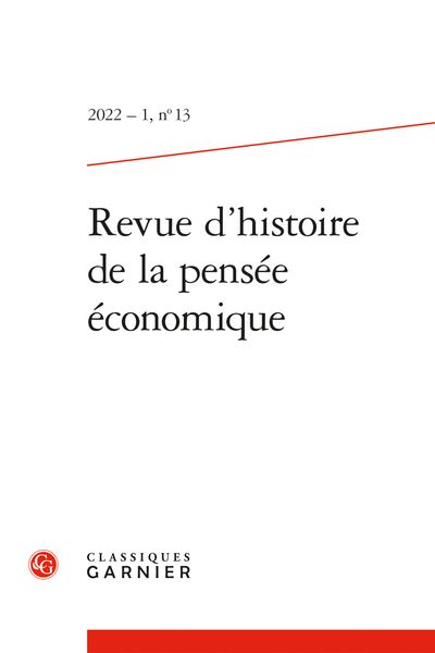 Revue d'histoire de la pensée économique 2022