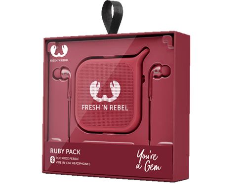 Fresh 'N Rebel Gift Pack III Pebble Bluetooth Speaker + Oortelefoons Ruby