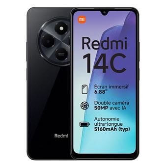 Xiaomi Redmi 14C - 4G smartphone - double SIM - RAM 4 Go / Mémoire interne 128 Go - 6.88" - 1640 x 720 pixels (120 Hz) - 2x caméras arrière 50 MP - front camera 13 MP - noir minuit