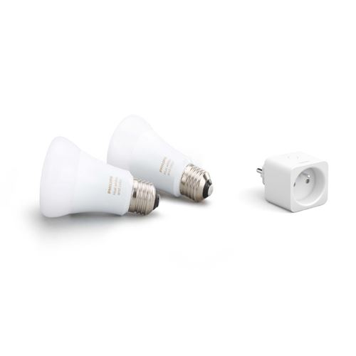 Pack de 2 ampoules connectées Philips Hue E27 White & Colors + Prise intelligente Philips Hue Connectée Blanc