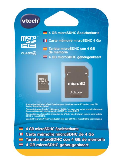 Microcell Carte MicroSD de 4 Go 4GB avec Adaptateur SD pour Vtech Storio 2 