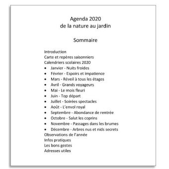 Agenda de la nature au jardin 2020