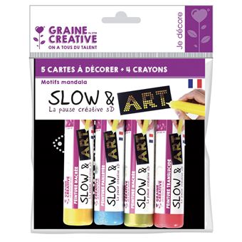 Sachet De 4 Crayons Slow & Art + 5 Cartes Mandala Noir