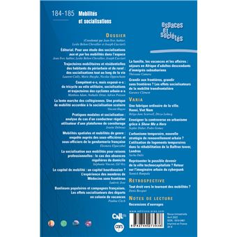Espaces & sociétés 184-185 - mobilités et socialisations