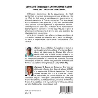L'efficacité économique de la gouvernance de l'État par le droit en Afrique francophone