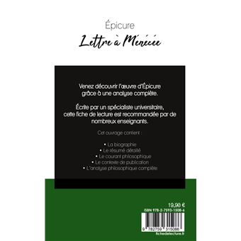 Lettre à Ménécée de Épicure (fiche de lecture et analyse complète de l'oeuvre)