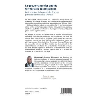 La gouvernance des entités territoriales décentralisées