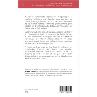 L'invocabilité de la responsabilité des organisations internationales devant le juge étatique