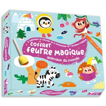 Coffret feutre magique - 5 tableaux à colorier et tamponner - coffret avec accessoires