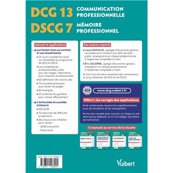 DCG 13 - Communication professionnelle  DSCG 7 - Mémoire professionnel  Avec applications