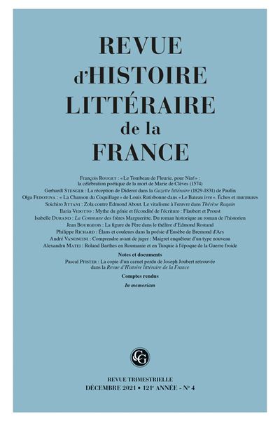 Revue d'Histoire litteraire de la France 121 annee 2021 