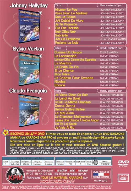 Lot 2 DVD Karaoké Mania ''Les Inoubliables'' 1 et 3 - 20 Titres
