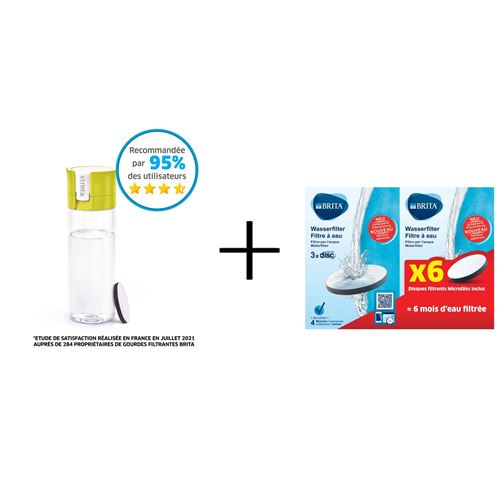 Gourde nomade filtrante Brita 600 ml Vert+ Pack de 6 Microdiscs filtrants Brita