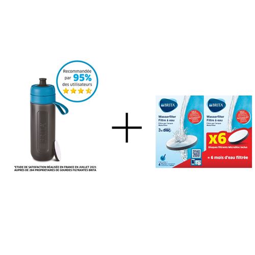 Gourde filtrante Brita Sport 600 ml Bleu+ Pack de 6 Microdiscs filtrants Brita