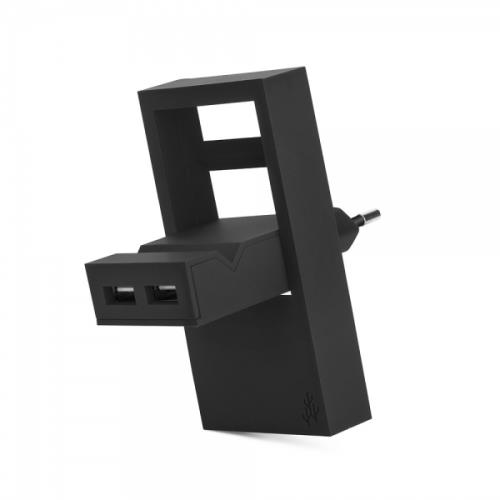Chargeur Secteur De Poche Usbepower Rock 2 Ports Usb 5 V 2.1 A + Support Noir