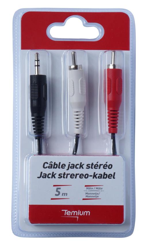 Câble Temium Jack Stéréo 3.5 mm vers 2 RCA 5 m