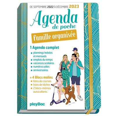 Agenda de poche de la famille organisée 2023 - bleu (de sept 2022 à décembre 2023) -  Collectif - broché