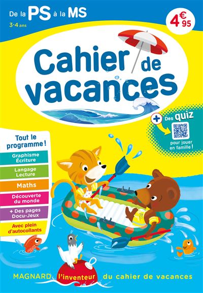Cahier de vacances été 2020 de la PS à la MS 3-4 ans