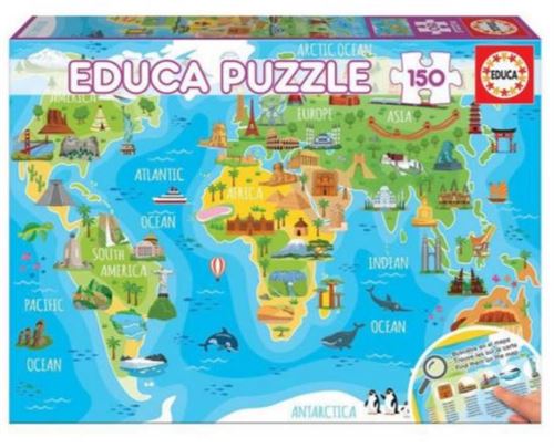 Educa Puzzle Carte du monde avec monuments 150 pièces