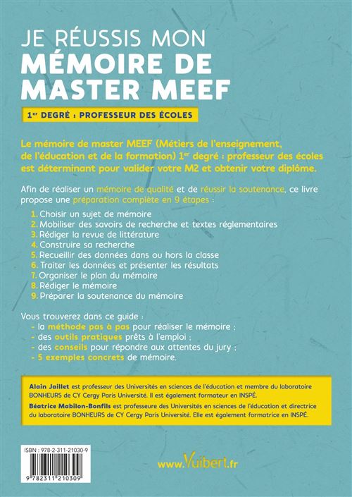 Je Reussis Mon Memoire De Master Meef Mention 1er Degre Professeur Des Ecoles Broche Alain Jaillet Beatrice Mabilon Bonfils Achat Livre Ou Ebook Fnac