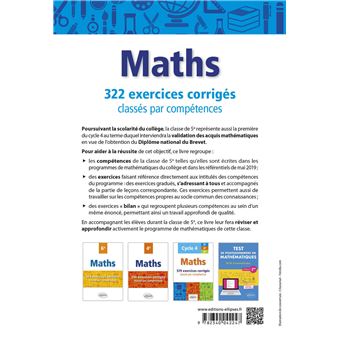 Mathématiques - 322 exercices corrigés classés par compétences - 5e