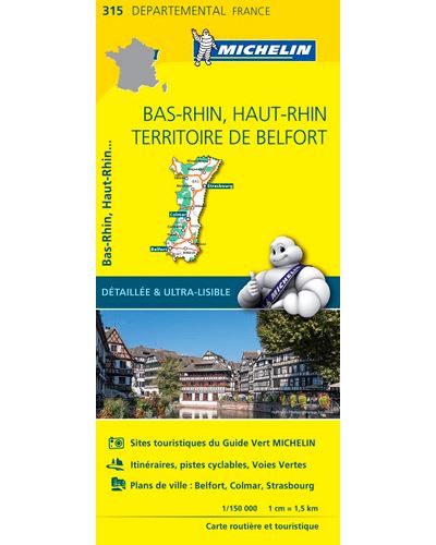 Carte Bas-Rhin, Haut-Rhin, Territoire de Belfort Michelin