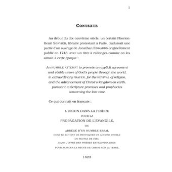 L'union dans la prière, pour la propagation de l'Évangile, et pour le début du millénium en Amérique