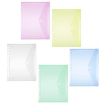 ENVELOPPES A4 VELCRO TRANSP. + PERF LATÉRALE 2X5 COUL ASS