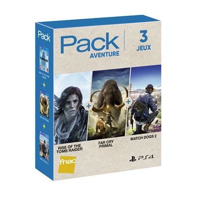 Pack Fnac 3 jeux Aventure 2018 PS4 Rise of the Tomb Raider + Far Cry Primal + Watch Dogs 2
