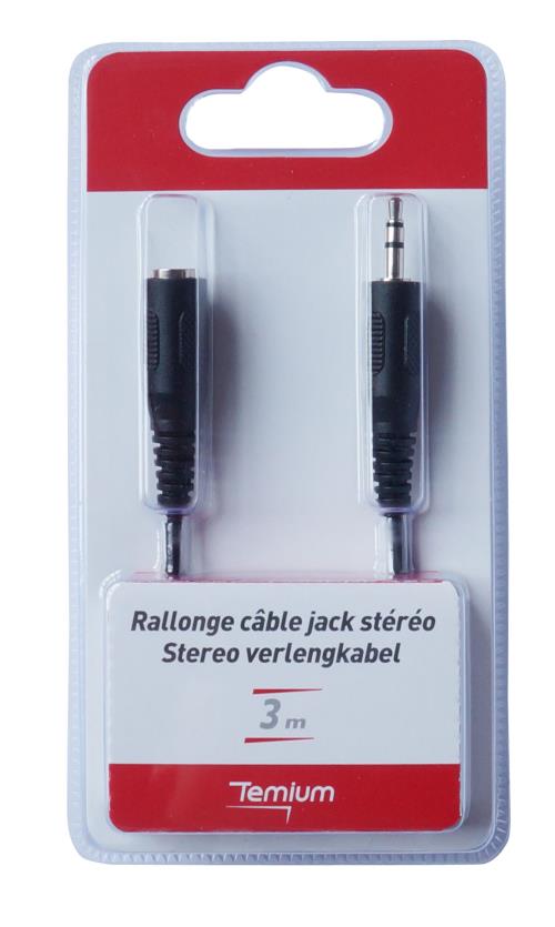 Rallonge Câble Temium Jack Stéréo 3.5 mm Mâle vers Femelle 3 m Noire -  Connectique Audio / Vidéo