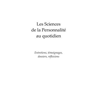 Les Sciences de la Personnalité au quotidien