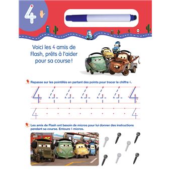 Disney - Cars  Mon cahier effaçable -  Je compte et j'écris les nombres (4-6 ans)