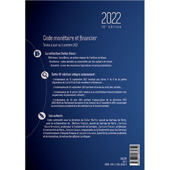 Code monetaire et financier 2022