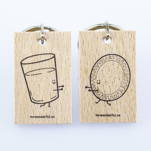 Jeu de 2 porte-clés Mr. Wonderful Verre de lait et madeleine
